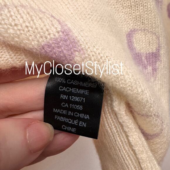 New! SKULLS CASHMERE Brand Boatneck Ethereal Skull Sweater! XS/S Cream Purple - Picture 2 of 5